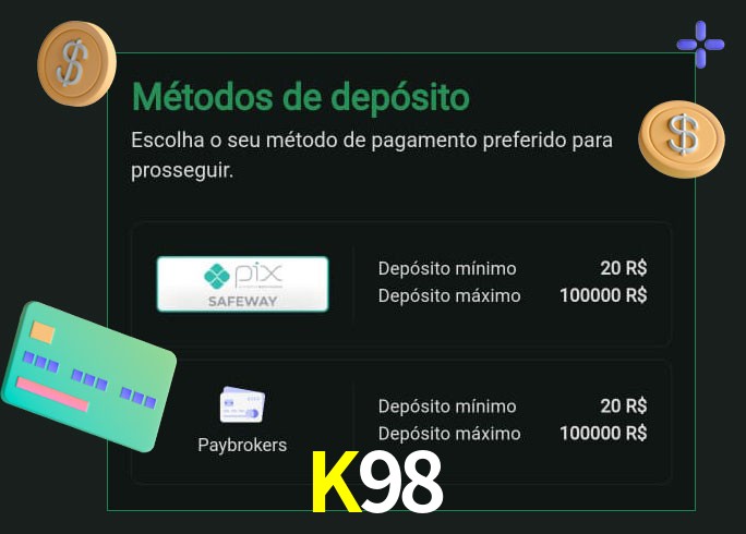 O cassino K98 oferece uma grande variedade de métodos de pagamento